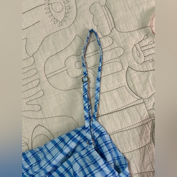 NEW Summer Away at Free People Roberta Dress Sz S Blue Ocean Checks Ruched - Picture 9 of 15
